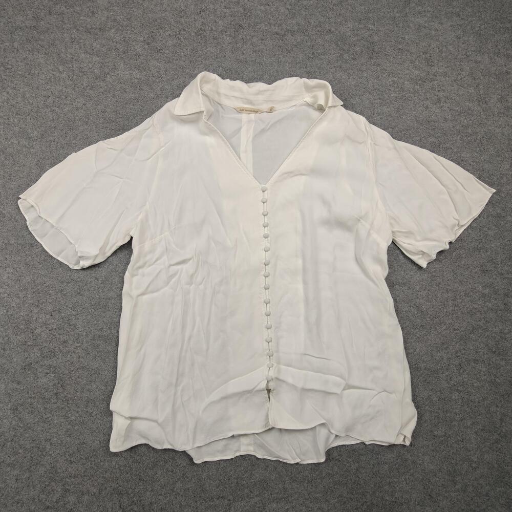 Soft Surroundings Blouse Womens 1X White Tunic V-Neck Button Sheer Rayon